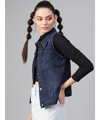 Navy Denim Distressed Waistcoat 2
