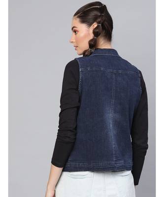Navy Denim Distressed Waistcoat 3
