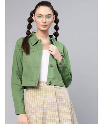 Olive Denim Crop Jacket 1