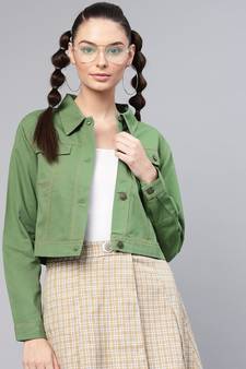 Olive Denim Crop Jacket