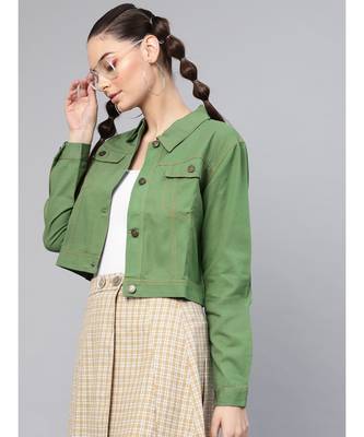 Olive Denim Crop Jacket 2