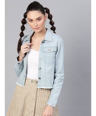 Light Blue Denim Raw Edge Crop Jacket 1
