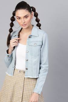 Light Blue Denim Raw Edge Crop Jacket