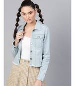Light Blue Denim Raw Edge Crop Jacket