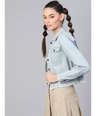 Light Blue Denim Raw Edge Crop Jacket 2
