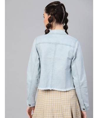 Light Blue Denim Raw Edge Crop Jacket 3