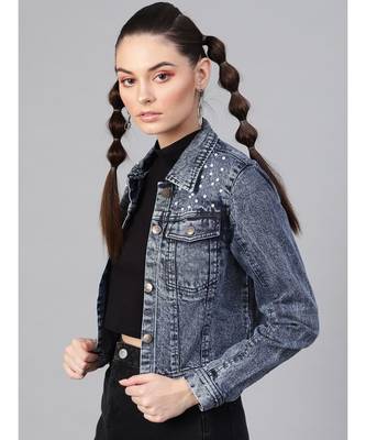 Blue Denim Pearl Studded Jacket 2