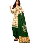 Cream Embroidered Cotton Unstitched Salwar With Dupatta