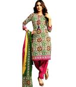 Green Embroidered Cotton Unstitched Salwar With Dupatta