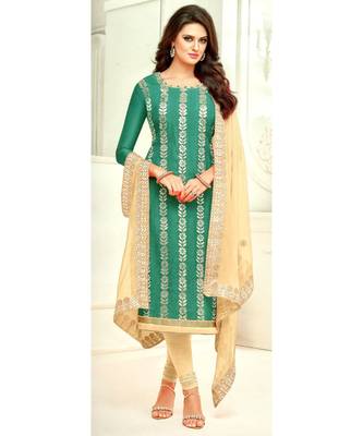 Green Embroidered Banarasi Silk Unstitched Salwar With Dupatta 1