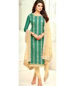 Green Embroidered Banarasi Silk Unstitched Salwar With Dupatta