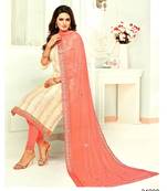 Cream Embroidered Banarasi Silk Unstitched Salwar With Dupatta
