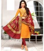 Orange Embroidered Banarasi Silk Unstitched Salwar With Dupatta