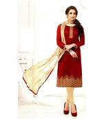 Maroon Embroidered Chanderi Silk Unstitched Salwar With Dupatta