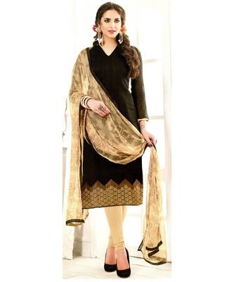 Black Embroidered Chanderi Silk Unstitched Salwar With Dupatta 1