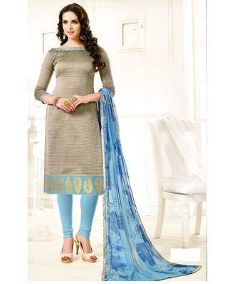 Grey Embroidered Chanderi Silk Unstitched Salwar With Dupatta 1