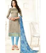 Grey Embroidered Chanderi Silk Unstitched Salwar With Dupatta