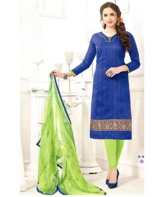 Blue Embroidered Chanderi Silk Unstitched Salwar With Dupatta 1