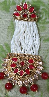 Traditional Look Maroon Stone and Pearl Work Long Earrings 2