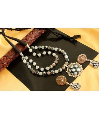 Beautiful Silver Tone Buddha Black And White Double Layer Necklace Set 1