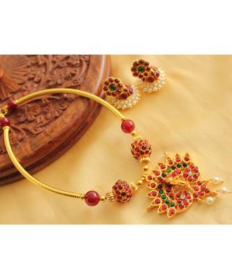 Beautiful Gold Tone Kemp Green Peacock Necklace Set 1