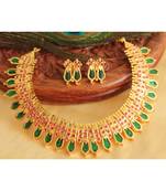 Gorgeous Gold Replica Pink Green Nagapadam Necklace Set