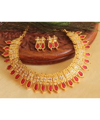 Gorgeous Gold Replica Red Nagapadam Necklace Set 1
