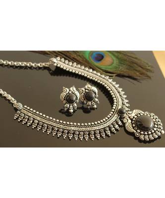 Stunning Silver Tone Black Peacock Necklace Set 1