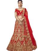Red Embroidered Semi Stitched Lehenga, Choli And Dupatta Set