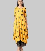 Mustard printed rayon ethnic-kurtis