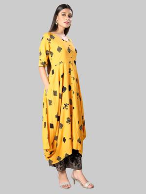 Mustard printed rayon ethnic-kurtis 3