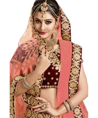 Maroon Embroidered Semi Stitched Lehenga, Choli And Dupatta Set 2
