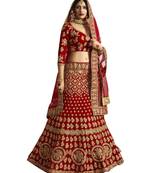 Red Embroidered Semi Stitched Lehenga, Choli And Dupatta Set