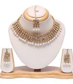 Beautiful white stone and pearl emebellished raani haar with earrings and maang tikka