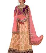 Peach Embroidered Satin Semi Stitched Lehenga