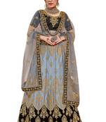 Grey Embroidered Satin Semi Stitched Lehenga