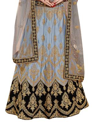 Grey Embroidered Satin Semi Stitched Lehenga 3