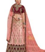 Peach Embroidered Satin Semi Stitched Lehenga