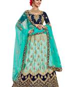 Light-Blue Embroidered Satin Semi Stitched Lehenga