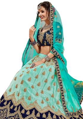 Light-Blue Embroidered Satin Semi Stitched Lehenga 2