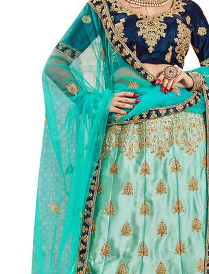 Light-Blue Embroidered Satin Semi Stitched Lehenga 4