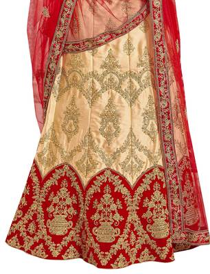 Beige Embroidered Satin Semi Stitched Lehenga 3