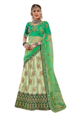 Light-Green Embroidered Satin Semi Stitched Lehenga 1