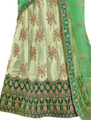Light-Green Embroidered Satin Semi Stitched Lehenga 3