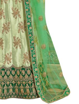 Light-Green Embroidered Satin Semi Stitched Lehenga 4