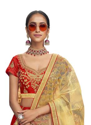 Red Embroidered Art Silk Semi Stitched Lehenga 2