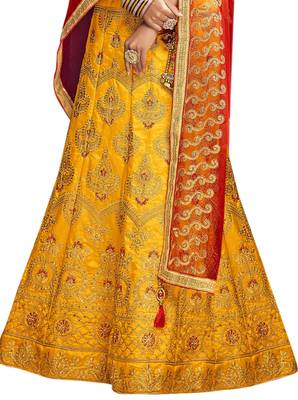 Yellow Embroidered Silk Semi Stitched Lehenga 2