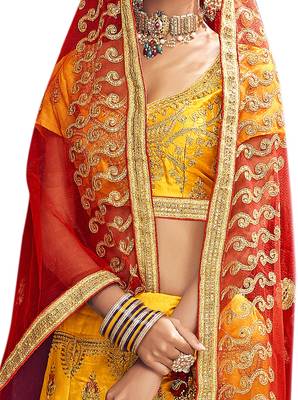 Yellow Embroidered Silk Semi Stitched Lehenga 3