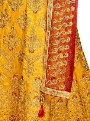 Yellow Embroidered Silk Semi Stitched Lehenga 4