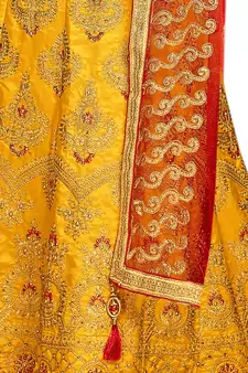 Yellow Embroidered Silk Semi Stitched Lehenga
